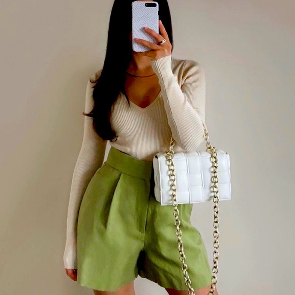 Zara XS High Waist Linen Blend Green Bermuda Shorts- NWOT - Picture 5 of 10